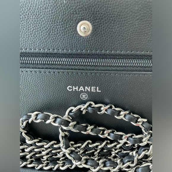 AUTH CHANEL Black Camellia Wallet On Chain WOC Caviar Leather Silver Hardware🌸 - Picture 6 of 16